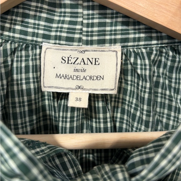 Sézane Jimena Blouse Green Plaid Bow Sz 38 Sezane x MDLO (US 6) - Picture 4 of 8